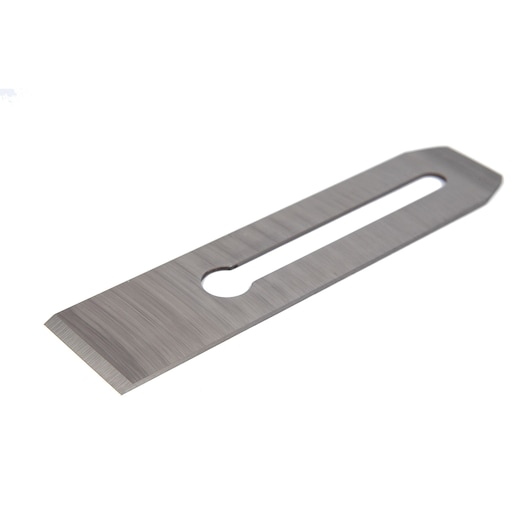 STANLEY 0-12-312 replacement plane blade, steel, shown on white background, angled view.