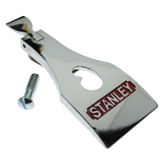 Stanley metal tool part with screw, used as a blade clamp for woodworking hand planes.