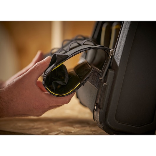 STANLEY 1-94-231 tool bag close-up, showing padded handle and zippered opening.