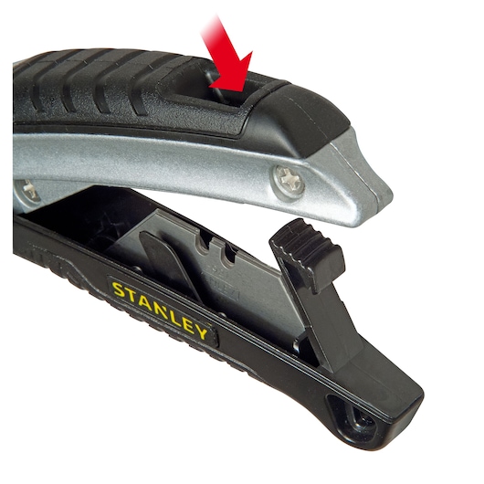 STANLEY 10-788 utility knife side view with open handle and blade storage compartment visible.