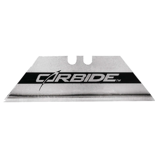 Stanley utility knife blade, straight-on angle, silver steel with black stripe and CARBIDE logo