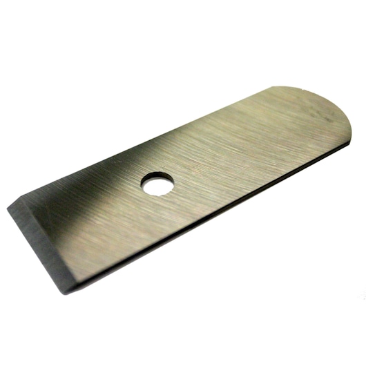 STANLEY 12-202 replacement plane blade, metal, rectangular with center hole, angled view on white background.