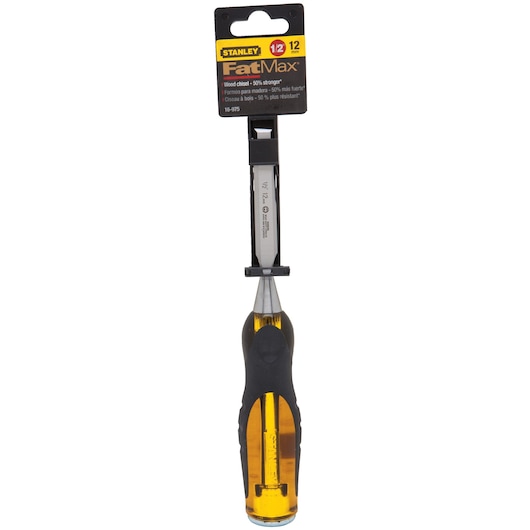STANLEY 16-975 wood chisel FatMax, 12mm, amber and black handle, front angle, white background.