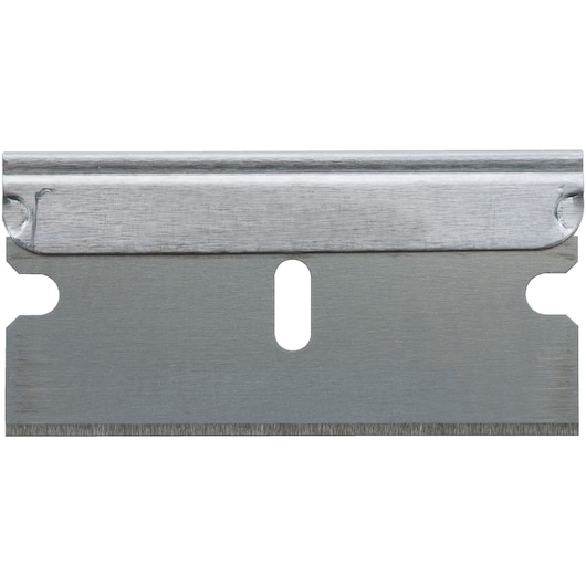Stanley utility razor blade, front angle, silver metal finish, straight edge, photography category