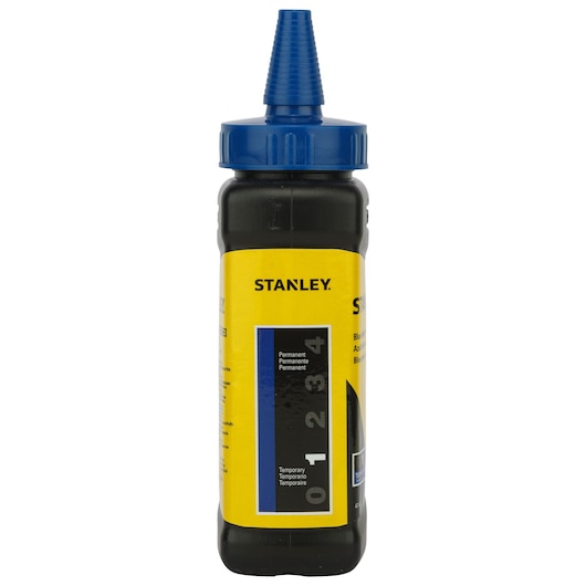 STANLEY 47-443 chalk bottle with yellow label and blue cap, front angle on white background.