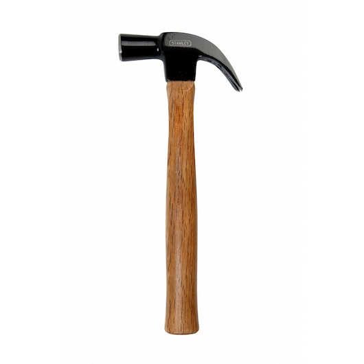 Photo of STANLEY 51-533 claw hammer with wooden handle, front angle, on white background.