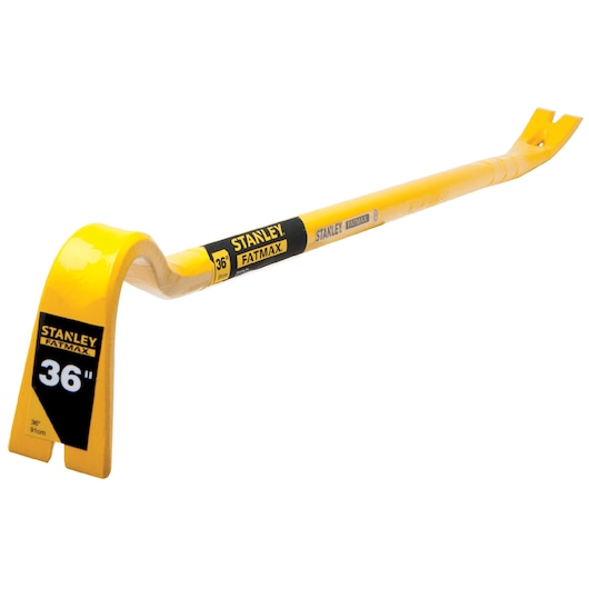 STANLEY 55-104 FatMax 36-inch yellow pry bar, side angle photo on white background.