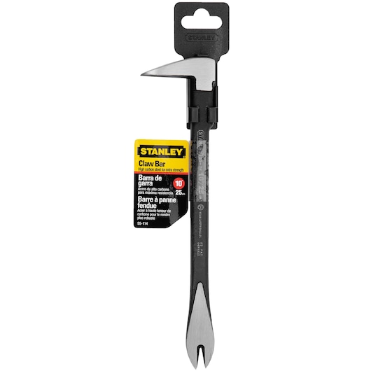 STANLEY 55-114 claw bar with black and silver finish, photography on white background.
