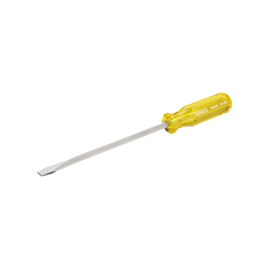 STANLEY 65-561 slotted screwdriver with yellow handle, white background, side angle.
