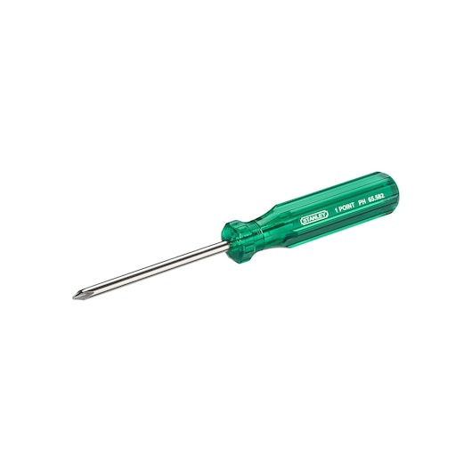 STANLEY 65-582 Phillips screwdriver with green handle, side angle, photography category.