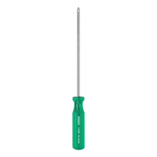 STANLEY 65-583 Phillips screwdriver with green handle, front view on white background.