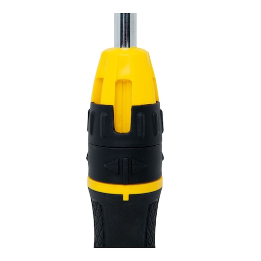 STANLEY 68-010C screwdriver handle, yellow and black, front angle on white background.