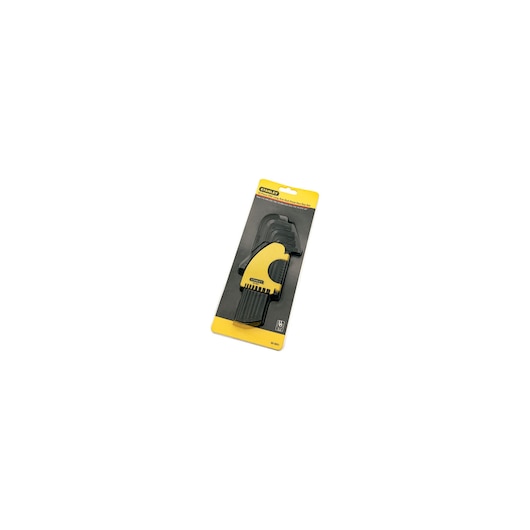 STANLEY 69-9001 folding hex key set in blister packaging, yellow and black, product angle on white background.