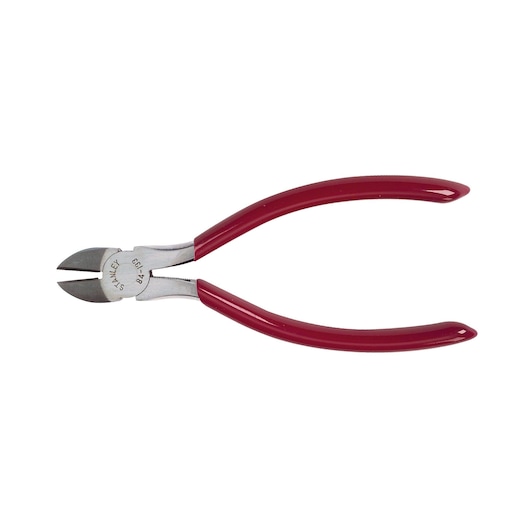 STANLEY 84-133 diagonal cutting pliers with red handles, front angle, on white background.