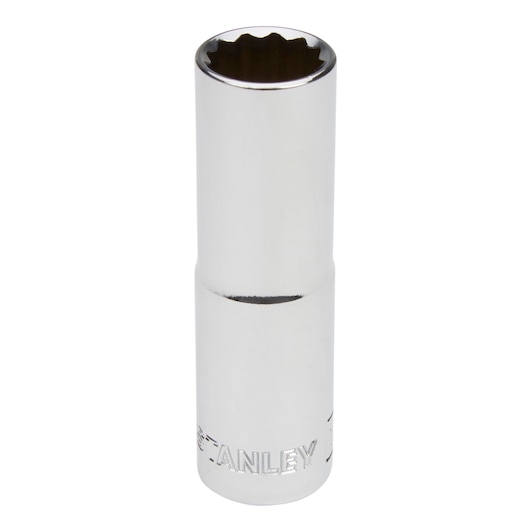 STANLEY 86-424 chrome deep socket, front angle, silver finish, tool accessory photography.
