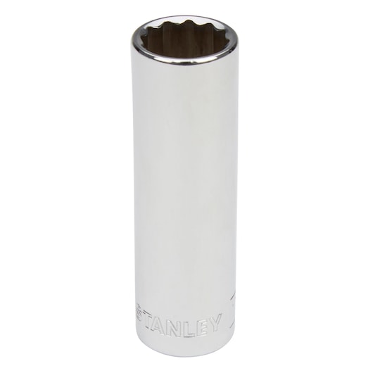 STANLEY 86-425 chrome deep socket front angle photography against white background.