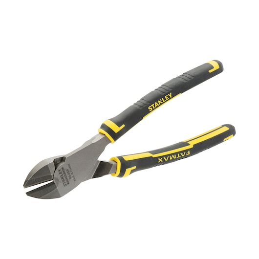 STANLEY 89-859 diagonal cutting pliers with black and yellow FATMAX handles, side view photo.