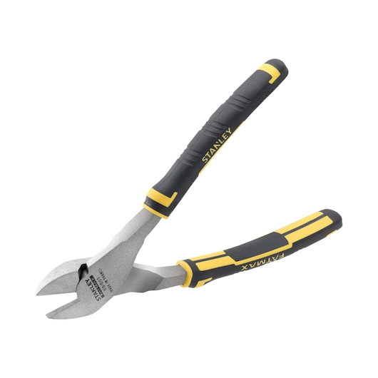 STANLEY 89-861 diagonal cutting pliers with black and yellow handles, white background, side angle.