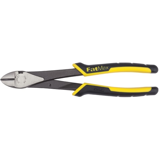 Stanley FatMax diagonal cutting pliers with yellow and black handles, suitable for cutting wires.