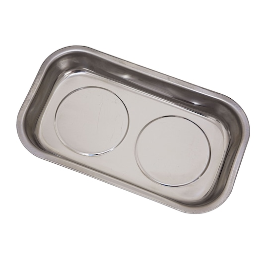 STANLEY 991404B rectangular stainless steel magnetic parts tray, top angle photography.