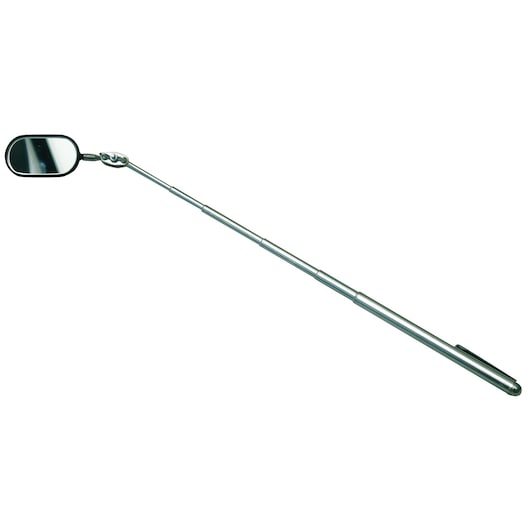 STANLEY 998025 telescoping inspection mirror, silver handle, photography, side angle on white background.