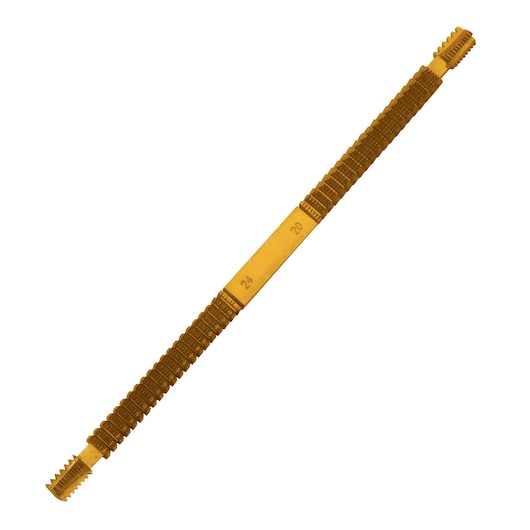 STANLEY 998404 double-ended thread file, gold color, straight view on white background, for repair and maintenance.