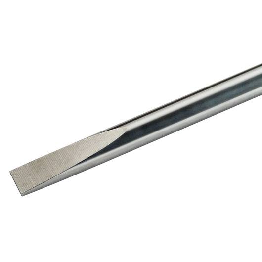 Metal flat chisel tool with beveled cutting edge on a white background.