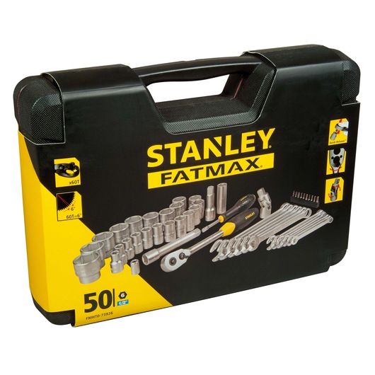 STANLEY FMHT0-73926 FATMAX 50-piece socket and wrench set case, angled on white background.