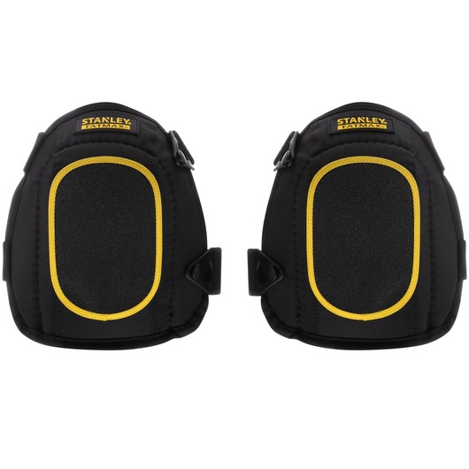 STANLEY FMST82962-1 black knee pads with yellow trim, front angle, protective gear category.