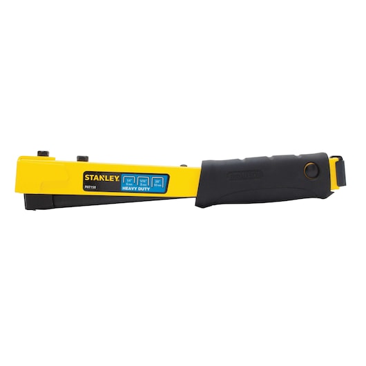 STANLEY heavy duty yellow and black staple gun, side profile on white background.