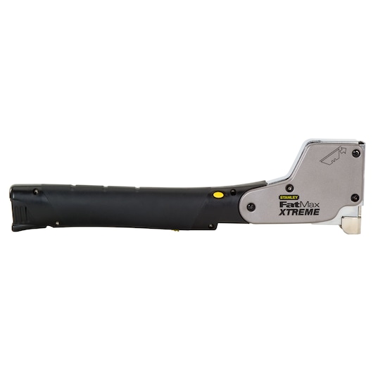 STANLEY PHT350T stapler tool with black handle and silver body, side view on white background.