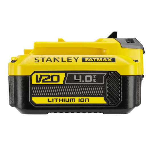 STANLEY SFMCB204 FATMAX V20 4.0Ah lithium ion battery, front angle on white background.