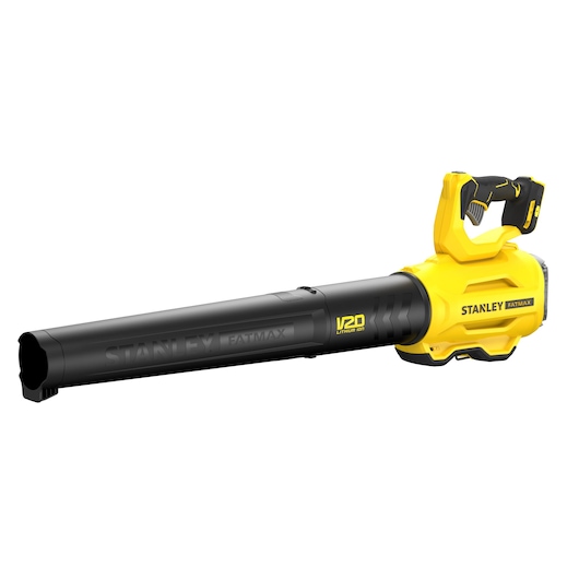 STANLEY SFMCBL7M1 cordless leaf blower, yellow and black, side angle on white background.