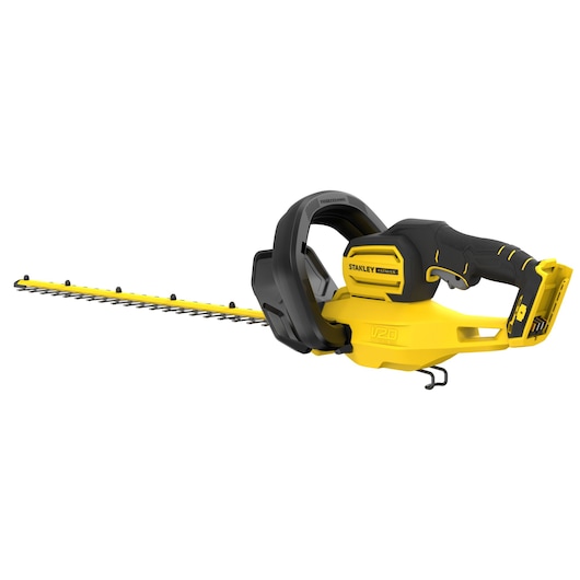 STANLEY SFMCHT655B hedge trimmer, yellow and black, side angle on white background.