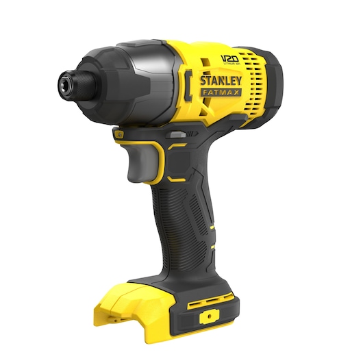 STANLEY SFMCK470D2 cordless impact driver, yellow and black, right side view, white background.