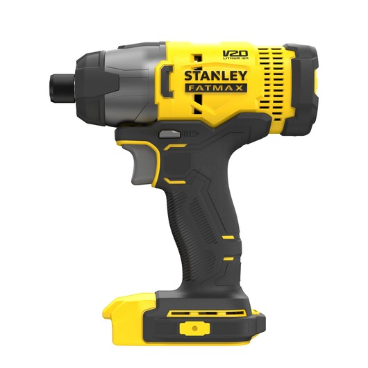 STANLEY SFMCK470D2 cordless impact driver, yellow and black, side view on white background.