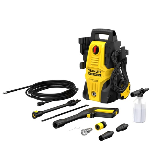 STANLEY SFMPW1740 pressure washer with accessories, front angle, yellow and black design.