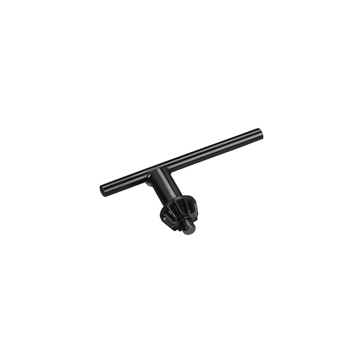 STANLEY STA66350 black metal drill chuck key in side angle on white background.