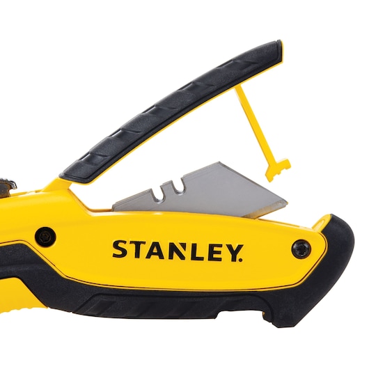 STANLEY STHT10479-0 yellow utility knife photographed from right side with visible blade.