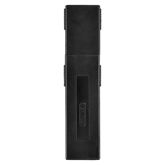 STANLEY STHT3-11825 black rectangular blade storage case, front angle, on white background.