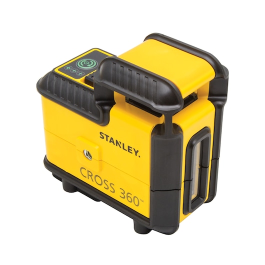 STANLEY STHT77641-1 CROSS 360 laser level in yellow and black, angled front view on white background.