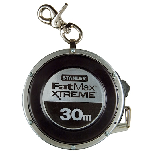 STANLEY XTHT34204 FatMax XTREME 30m tape measure front angle on white background.